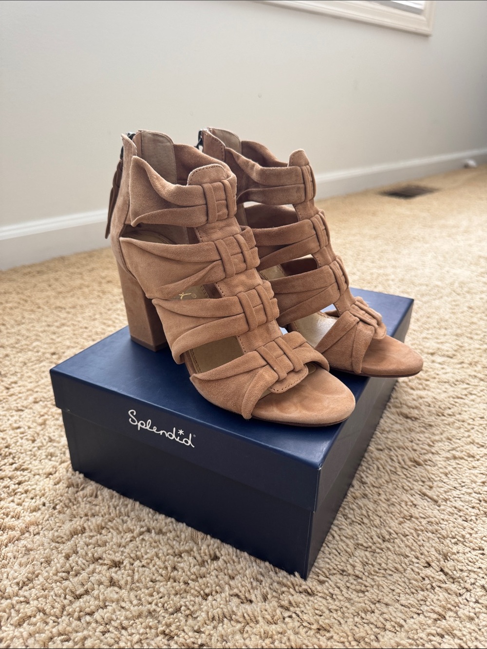 Splendid Camel Suede Strappy Block Heel Sandals